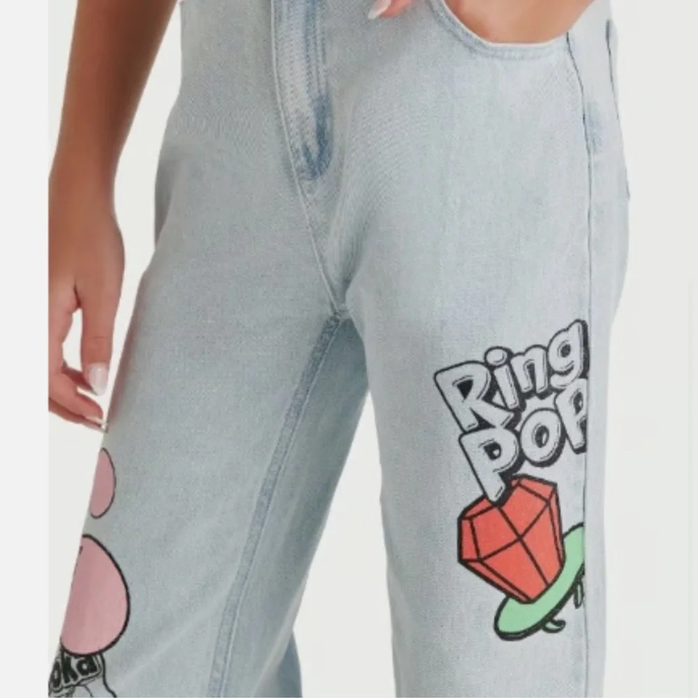 Justice Girls 14 Ring Pop Bazooka Jeans Y2K Candy Graphic Denim Pants